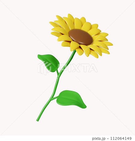 3d Sun flowers .icon isolated on white background. 3d rendering illustration. Clipping path. 112064149