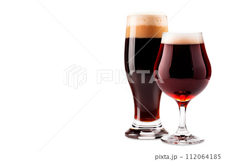 Set of Beer glasses on a white background. Mugs with drink like Ipa, Pale Ale, Pilsner, Porter or Stout 112064185