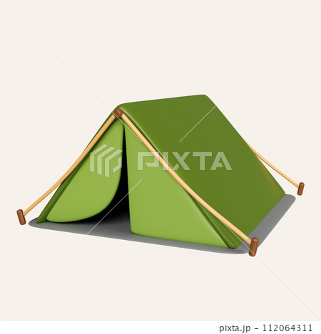 3d Tourist camping tent. hiking and adventure. icon isolated on white background. 3d rendering illustration. Clipping path. 112064311