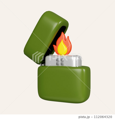 3d Zippo lighter. elements for camping, hiking , summer camp, traveling, trip. icon isolated on white background. 3d rendering illustration. Clipping path. 3d Zippo lighter. elements for camping, hiking , summer camp, traveling, trip. icon isolated on white background. 3d rendering illustration. Clipping path. 112064320