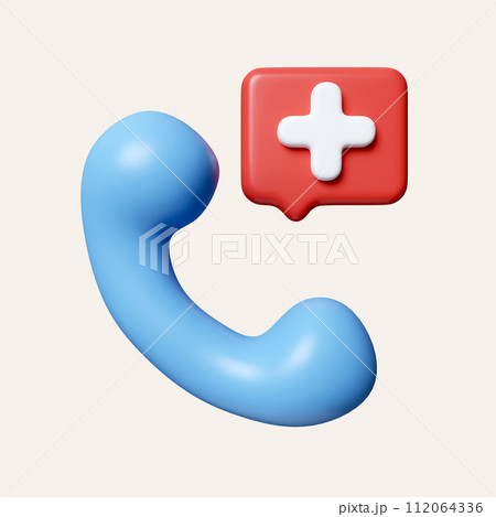 3D Medical call phone. Emergency call. Medical phone number. icon isolated on white background. 3d rendering illustration. Clipping path. 112064336