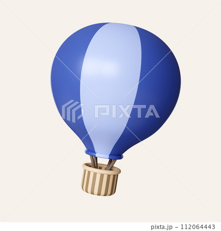 3D Blue Balloon craft traveling icon concept. icon isolated on white background. 3d rendering illustration. Clipping path. 112064443