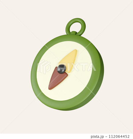 3d compass icon. elements for camping, summer camp, traveling, trip, hiking. icon isolated on white background. 3d rendering illustration. Clipping path. 112064452