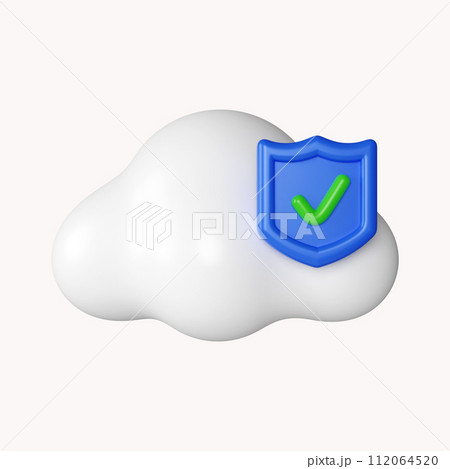 3d Cloud with check mark and shield. Cloud protection. cloud network and technology symbol. icon isolated on white background. 3d rendering illustration. Clipping path. 112064520
