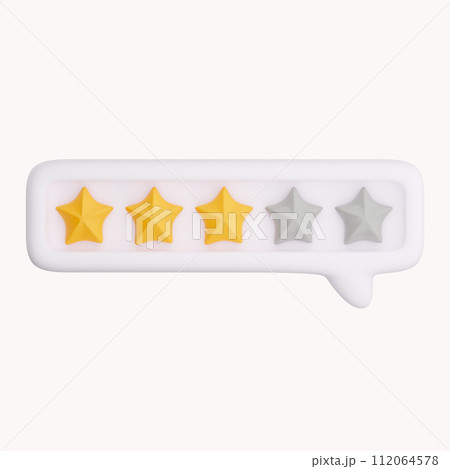 3d bubble rating for satisfaction. 3d 5 star for quality customer rating feedback concept from client employee, product review. 3d 5 star render 112064578