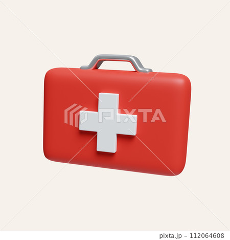 3d First aid kit. icon isolated on white background. 3d rendering illustration. Clipping path. 3d First aid kit. icon isolated on white background. 3d rendering illustration. Clipping path. 112064608