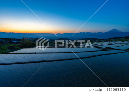 【初夏素材】夜明けの中野の棚田【山梨県】 112065110
