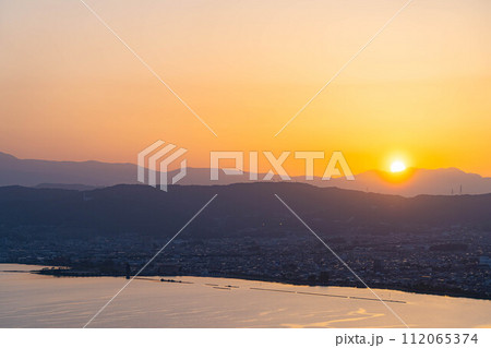 【サンセット素材】立石公園から見るサンセット【長野県】 【サンセット素材】立石公園から見るサンセット【長野県】 112065374