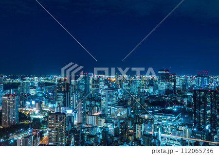 麻布台ヒルズから望む東京の都市風景と東京タワー 午後 112065736