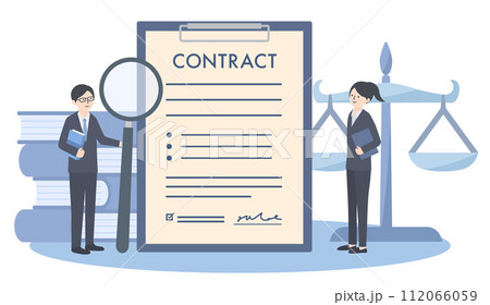 契約書の内容を法律的な視点で検証する男女 112066059