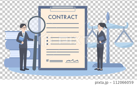 契約書の内容を法律的な視点で検証する男女 112066059