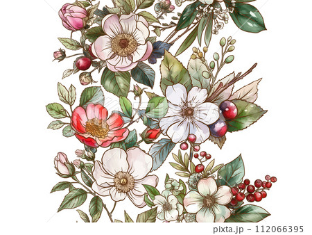 Boutonniere of wild rose flowers and berries 112066395