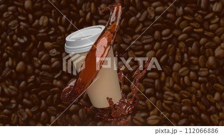 Coffee cup on Bean Background for hot drink concept 3d rendering. 112066886