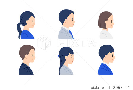 ビジネスパーソン男女の右横向き上半身セット【人物ベクターイラスト素材】 112068114