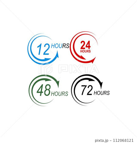 sign of 12, 24, 48 and 72 clock arrow hours logo 112068121