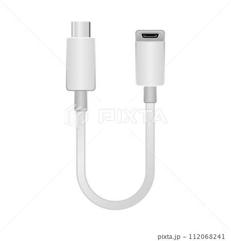 シンプルなイラスト_白い変換ケーブル_USB Type-CからMicro USB Type-B シンプルなイラスト_白い変換ケーブル_USB Type-CからMicro USB Type-B 112068241