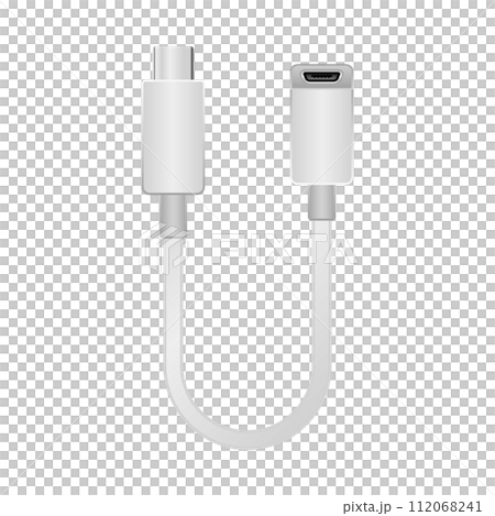 シンプルなイラスト_白い変換ケーブル_USB Type-CからMicro USB Type-B シンプルなイラスト_白い変換ケーブル_USB Type-CからMicro USB Type-B 112068241