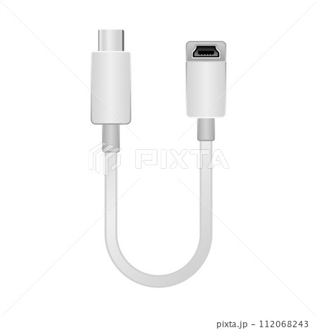 シンプルなイラスト_白い変換ケーブル_USB Type-CからMini USB Type-B メス シンプルなイラスト_白い変換ケーブル_USB Type-CからMini USB Type-B メス 112068243
