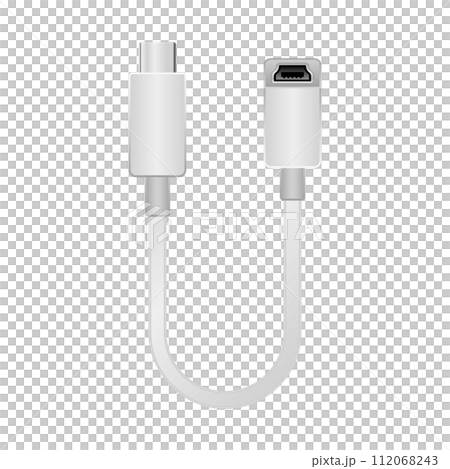 シンプルなイラスト_白い変換ケーブル_USB Type-CからMini USB Type-B メス シンプルなイラスト_白い変換ケーブル_USB Type-CからMini USB Type-B メス 112068243