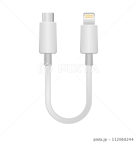 シンプルなイラスト_白い変換ケーブル_USB Type-CからLightning 112068244