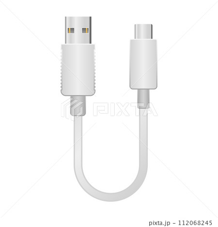シンプルなイラスト_白い変換ケーブル_USB Type-A 2.0からUSB Type-C シンプルなイラスト_白い変換ケーブル_USB Type-A 2.0からUSB Type-C 112068245