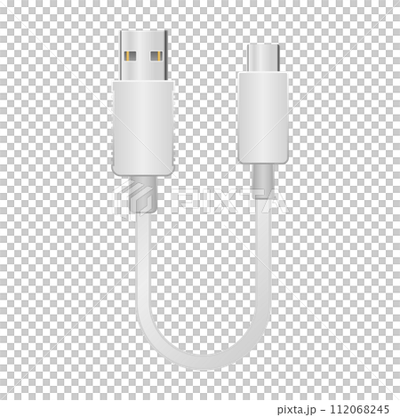 シンプルなイラスト_白い変換ケーブル_USB Type-A 2.0からUSB Type-C シンプルなイラスト_白い変換ケーブル_USB Type-A 2.0からUSB Type-C 112068245