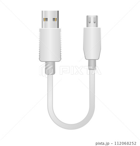 シンプルなイラスト_白い変換ケーブル_USB Type-A 2.0からMicro USB シンプルなイラスト_白い変換ケーブル_USB Type-A 2.0からMicro USB 112068252