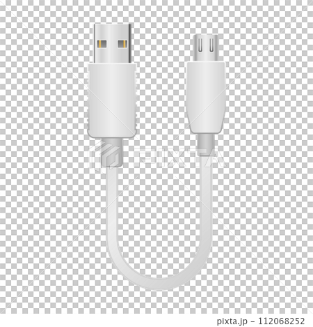シンプルなイラスト_白い変換ケーブル_USB Type-A 2.0からMicro USB シンプルなイラスト_白い変換ケーブル_USB Type-A 2.0からMicro USB 112068252