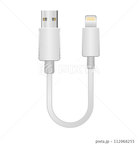 シンプルなイラスト_白い変換ケーブル_USB Type-A 2.0からLightning 112068255