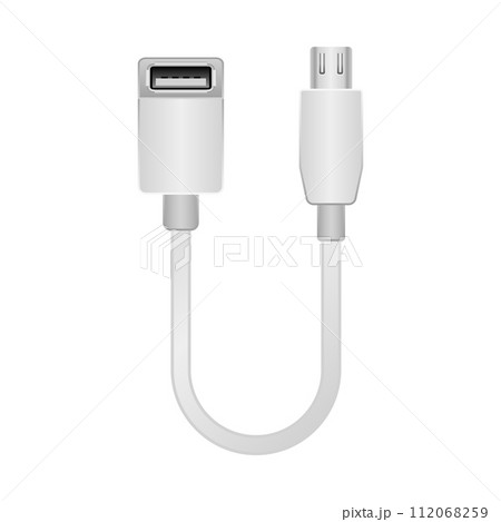シンプルなイラスト_白い変換ケーブル_USB Type-A 2.0 メスからMicro USB シンプルなイラスト_白い変換ケーブル_USB Type-A 2.0 メスからMicro USB 112068259