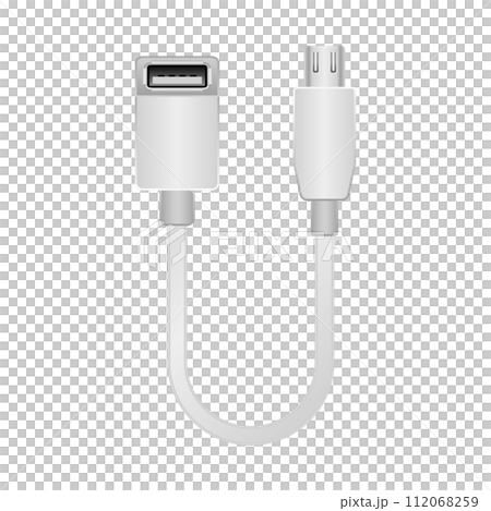 Simple illustration_White conversion cable_USB Type-A 2.0 female to Micro USB Simple illustration_White conversion cable_USB Type-A 2.0 female to Micro USB 112068259
