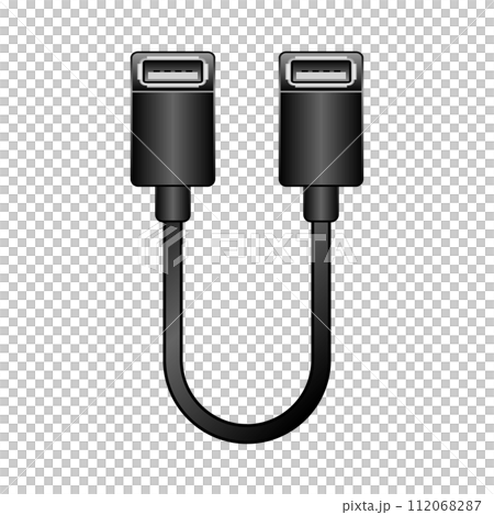 シンプルなイラスト_黒い変換ケーブル_USB Type-A 2.0 メスからUSB Type-A 112068287