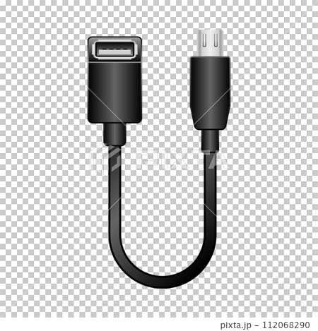 Simple illustration_Black conversion cable_USB Type-A 2.0 female to Micro USB Simple illustration_Black conversion cable_USB Type-A 2.0 female to Micro USB 112068290