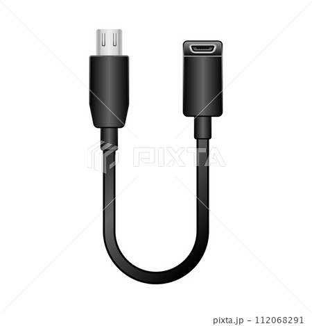 シンプルなイラスト_黒い変換ケーブル_Micro USB Type-B 2.0からMicro USB シンプルなイラスト_黒い変換ケーブル_Micro USB Type-B 2.0からMicro USB 112068291