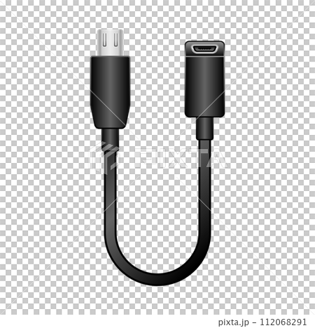 シンプルなイラスト_黒い変換ケーブル_Micro USB Type-B 2.0からMicro USB シンプルなイラスト_黒い変換ケーブル_Micro USB Type-B 2.0からMicro USB 112068291
