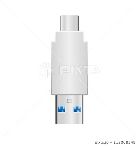 シンプルなイラスト_白い変換アダプタ_USB Type-CからUSB Type-A 3.0 シンプルなイラスト_白い変換アダプタ_USB Type-CからUSB Type-A 3.0 112068349