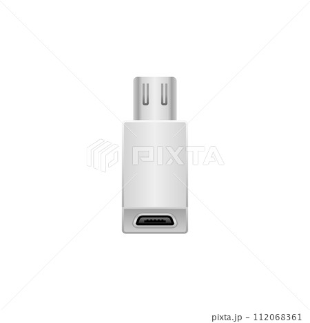 シンプルなイラスト_白い変換アダプタ_Micro USB Type-B 2.0 オス and メス シンプルなイラスト_白い変換アダプタ_Micro USB Type-B 2.0 オス and メス 112068361