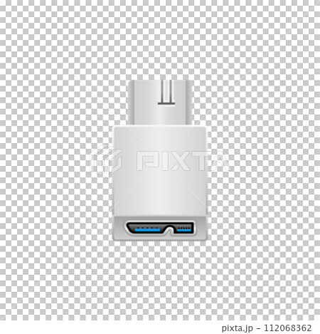 シンプルなイラスト_白い変換アダプタ_Micro USB Type-B 3.0 オス and メス シンプルなイラスト_白い変換アダプタ_Micro USB Type-B 3.0 オス and メス 112068362
