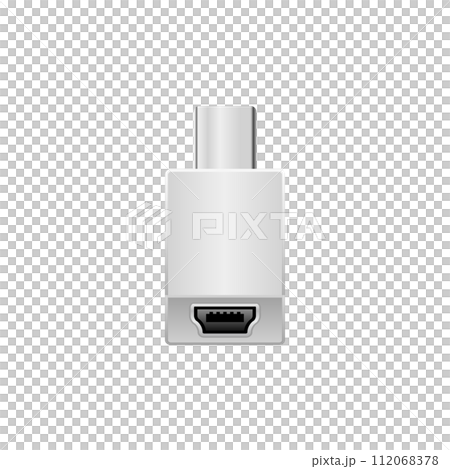 Simple illustration_White conversion adapter_USB Type-C to Mini USB Type-B Simple illustration_White conversion adapter_USB Type-C to Mini USB Type-B 112068378
