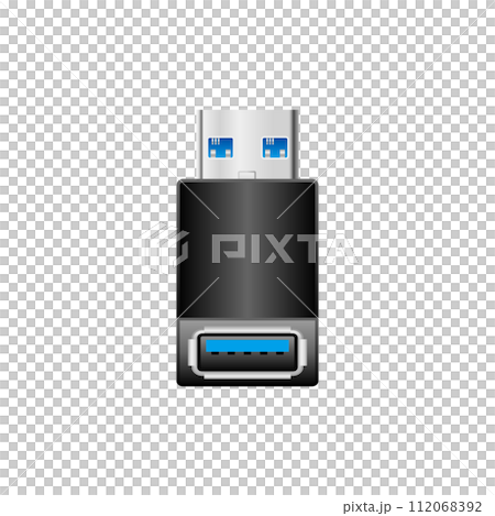 Simple illustration_Black conversion adapter_USB Type-A 3.0(3.1) male and female Simple illustration_Black conversion adapter_USB Type-A 3.0(3.1) male and female 112068392