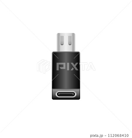 シンプルなイラスト_黒い変換アダプタ_Micro USB Type-B 2.0からUSB シンプルなイラスト_黒い変換アダプタ_Micro USB Type-B 2.0からUSB 112068410
