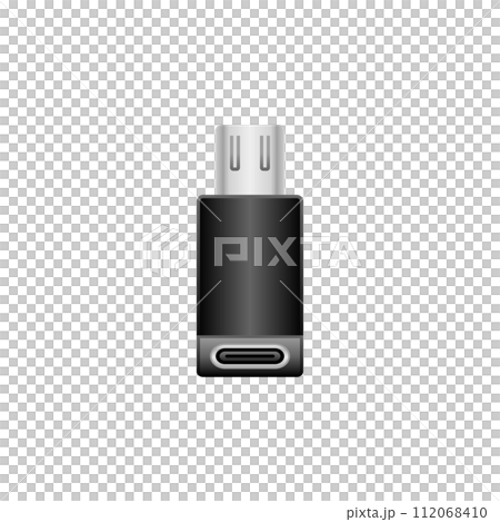 シンプルなイラスト_黒い変換アダプタ_Micro USB Type-B 2.0からUSB シンプルなイラスト_黒い変換アダプタ_Micro USB Type-B 2.0からUSB 112068410