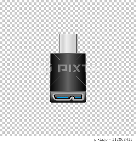 Simple illustration_Black conversion adapter_USB Type-C to Micro USB Type-B 112068413
