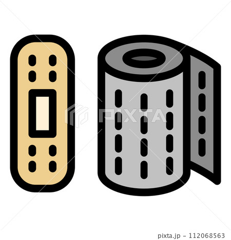 防災に必要な持ち物のカラー単品アイコン　絆創膏　包帯 112068563