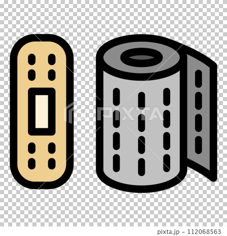 防災に必要な持ち物のカラー単品アイコン　絆創膏　包帯 112068563