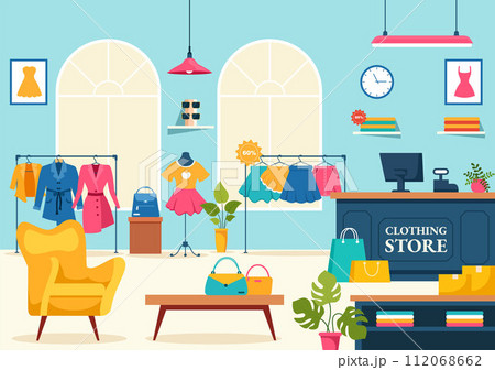 Clothing Store Vector Illustration by Shopping for Clothes or Dresses for Fashion Styles Women or Men in Flat Cartoon Background Design Clothing Store Vector Illustration by Shopping for Clothes or Dresses for Fashion Styles Women or Men in Flat Cartoon Background Design 112068662