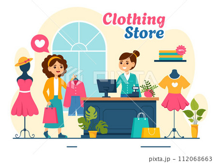 Clothing Store Vector Illustration by Shopping for Clothes or Dresses for Fashion Styles Women or Men in Flat Cartoon Background Design Clothing Store Vector Illustration by Shopping for Clothes or Dresses for Fashion Styles Women or Men in Flat Cartoon Background Design 112068663