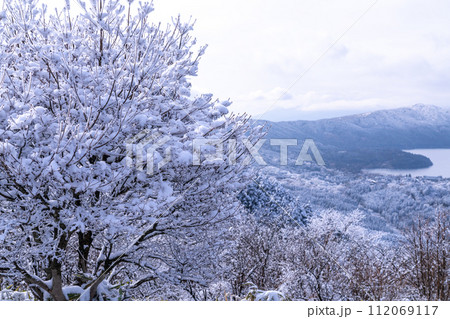 《神奈川県》雪景色の箱根・大観山の眺望 112069117