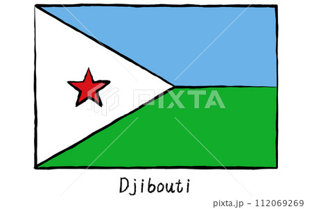 アナログ手描き風 世界の国旗、ジブチ アナログ手描き風 世界の国旗、ジブチ 112069269