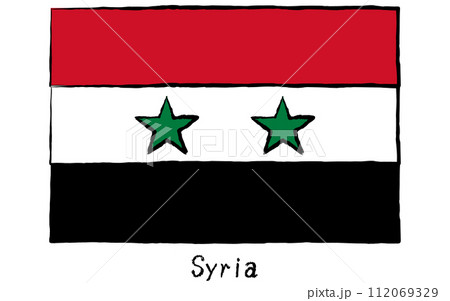 アナログ手描き風　世界の国旗、シリア 112069329